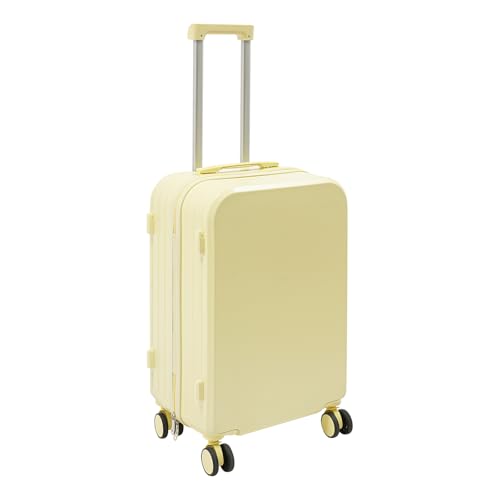 24-Inch Travel Luggage Suitcase, Hardside Lightweight Carry On Luggage with 4 Spinner Wheels, USB Port, Cup Holder (Light Yellow)