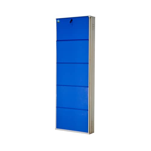 Image of DELITE KOM 24 Inch Wide, 5 Shelf Metal Shoe Rack Wall Mounted for Home with Central Lock Holds Upto 15 Shoes or 25 Slippers Pair | 1 Year Warranty | (67 x 24 x 5 Inch, Ivory Blue) DIY Space Saving