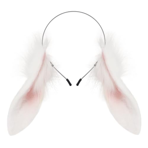 HAOAN Cute Bunny Ears Headband Faux Fur Rabbit Ear Hairhoop Anime Cosplay Costume Accessory