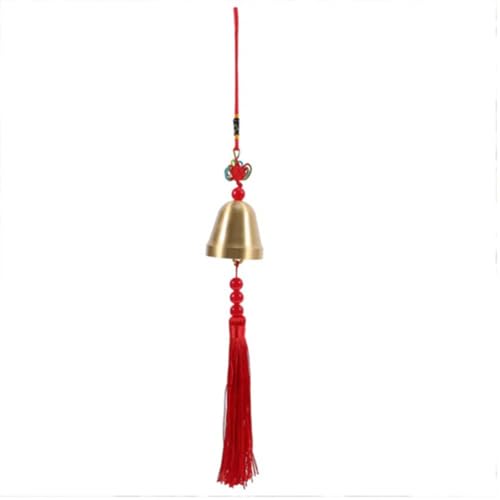 BlissfulAbode Campanilla china de latón Feng Shui con diseño de cinco emperadores, decoración de cobre, campanillas de viento para el éxito y la riqueza, timbre de puerta de coche