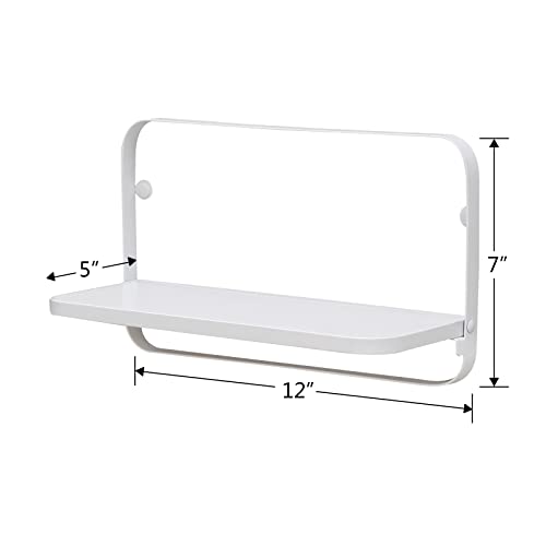 Welland White Floating Shelves Set Of 2, Small Fold Down Wall Shelf Folding Display Wall Shelves For Rv, Camper, Loft, Bedside | White Wooden Board & Metal Frame | 12" W X 5" D X 7" H #TOP2