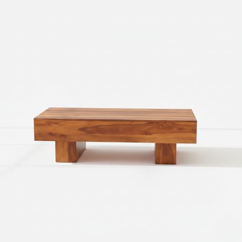 Image of Sheeshsam Wooden Coffee Center Table - Solid Wooden Coffee Table for Living Room - Tea Table Teapoy Center Piece for Home Sofa Center Table for Living Room (Honey, Jason)