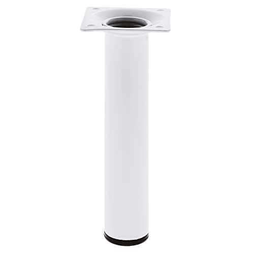 Amig - Pata Redonda para Mueble - Mod. 4 - Ø30 x 100 mm - con Tornillo de Regulación - Atornillable por 4 Puntos - Resiste hasta 15 Kg/Pata - Acero Blanco