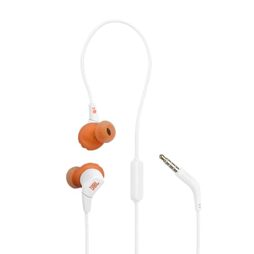 JBL Endurance Run 3 In-Ear-Sport-Kopfhörer mit Kabel, FlipHook- und TwistLock-Technologie, IP65 Wasser-/Staubschutz, JBL Pure Bass Sound, In-Line-Mikrofon und Fernbedienung, Weiß