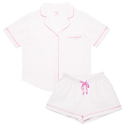Image of LUBOT 100% Cotton Pajamas for Women 2 Piece PJ Set Button-Down Soft Knit Short Sleeve Summer Sleepwear Loungewear XS-XXL