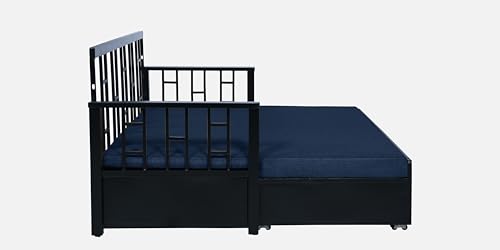 Image of Toas 3 Seater Metal Sofa Cum Bed with Hydraulic Storage | Queen Size Sofa Cuma Bed | 3 Seater Sofa Set, Metal Sofa Set for Living Room (Matte Black Finish with Brown Cushion)