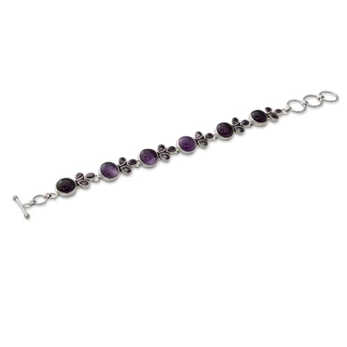 NOVICA Artisan Handmade Amethyst Link Bracelet Artisan Crafted Silver with Amethysts Sterling Purple India Ultra Violet Birthstone [7.5 in min L x 8.25 in max L x 0.4 in W] ' Glorious Purple'2