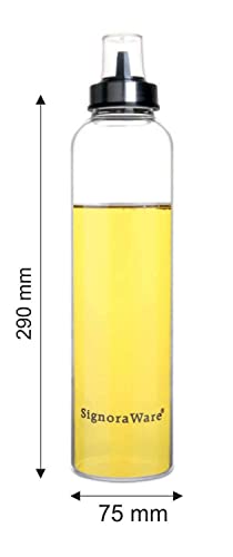 Image of SignoraWare Even Flow Borosilicate Glass Oil Dispenser | Measurement Marking | Easy Refilling | Control Oil Dispensing | Modern Look | Pointer Oil Nozzle with Covering Lid (1 Ltr | Clear)
