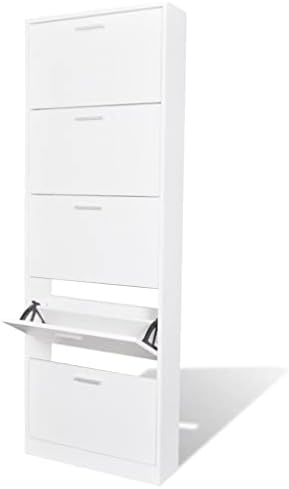 vidaXL Wooden Shoe Cabinet with 5 Compartments Storage Cabinet Organiser Home Indoor Living Room Furniture Shoe Storage Rack Shelf White