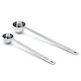 LimeFlex 2PCS Coffee Scoop Set,1 Tbsp (15ml) & 2 Tbsp (30ml) Coffee Measuring Spoons,for measuring ground coffee, protein powder, tea,Silver long-handled measuring spoon,for deep jars,coffee bags.