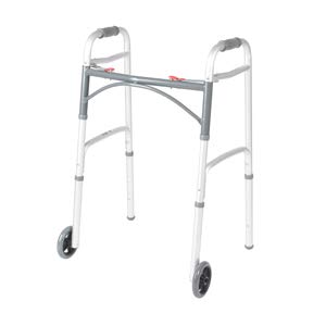 212 Main Deluxe Two Button Folding Walker with 5 in. Wheels Silver