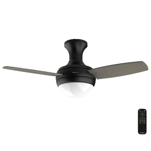 Cecotec Ventilador de Techo con Luz EnergySilence Aero 352 BlackBee. 15W, Motor DC, Diámetro 36' (91,5cm), 3 Aspas, 3 Tonos LED, Mando a Distancia, Temporizador 8h y 6 Velocidades, Negro