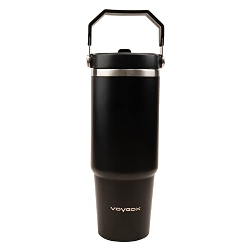 VOYEOX Stainless Steel Insulated Camping Mug for Hiking & Climbing - 30 oz Large Capacity Durable and Portable Thermal Cup for Outdoors - Knight Black