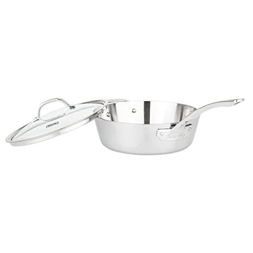 Frigideira Viking contemporânea de 3 camadas de aço inoxidável com tampa, 3,5 litros