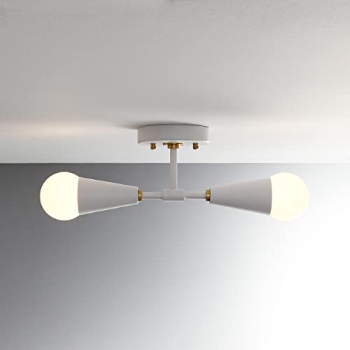 Image of BRIGHTTIA Vicky 2 Light Cone Socket Wall Sconce - Mid Century Modern Fixture for Wall & Ceiling - Minimalist Edison Lamp for Hallway and Bathroom Vanity - White & Gold (BW0027-2WG)