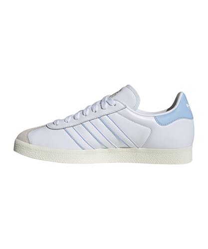 Image of adidas Gazelle National Team Retro Shoe, Cloud White /Glow Blue /Off White, Size 9.5