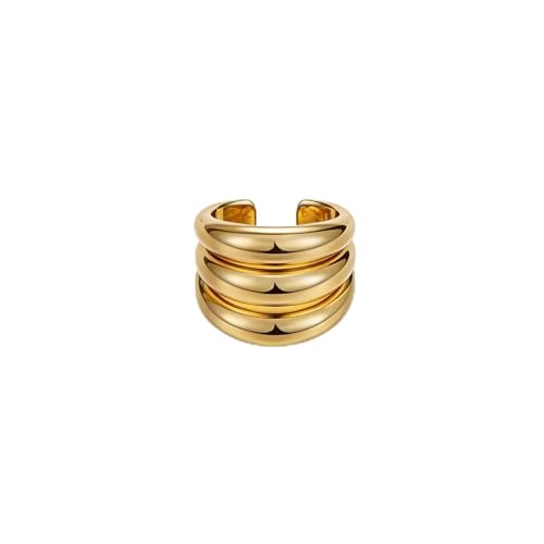 Cluksik Chunky Statement Ring for Women, Gold Plated Triple Band Open Adjustable Dome Wide Multi Row Ring, Chunky Bold High Polished Jewelry Gifts for Party Birthday