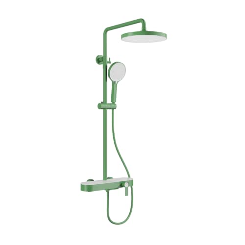 BiaoTeng Columna de Ducha Redonda con Grifo Cascada 4 Modos, agua Fría y Caliente en Laton Set de Ducha Completo con Grifo Verde