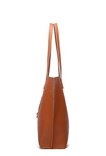 Dreubea Women's Soft Faux Leather Tote Shoulder Bag from, Big Capacity Tassel Handbag Brown New - Thumbnail 4