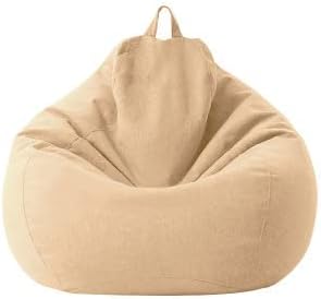 Koolouispoper Funda de sofá Puff Gigante Sillas sin relleno de tela de lino, puf, puf puff puf puf puff (27.6 x 31.5 in, funda de sofá caqui)