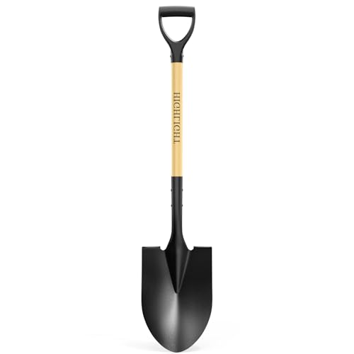 HIGHLIGHT Spade, Heavy Duty Gardening Shovel, Garden Shovel 41 inch for Digging, Round Shovel with D-Handle, for Garden,Beach, Snow, Fiberglass Handel, Wood