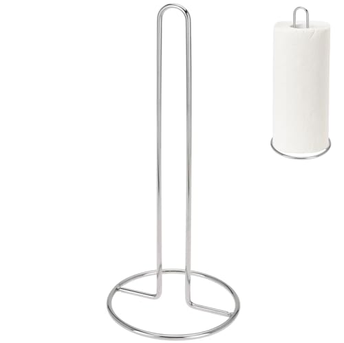GEEZY Kitchen Roll Stand Freestanding Paper Tissue Towel Pole Holder Chrome Finish Stainless Steel