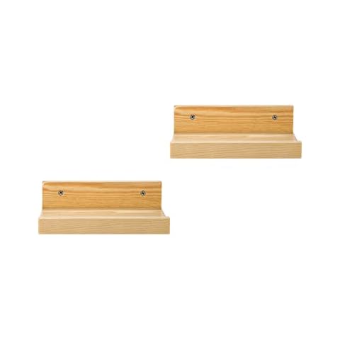 Z metnal Small Decor Shelves, Mini Floating Natural Wooden Display Wall Shelf for Smart Speaker WiFi Collectables, Wood, Wall Mounted, 8 x 5 inch, 2 Pack Cover