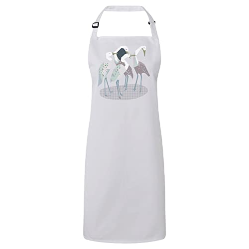 Tablier cuisine premium blanc oiseaux grues herons minimaliste