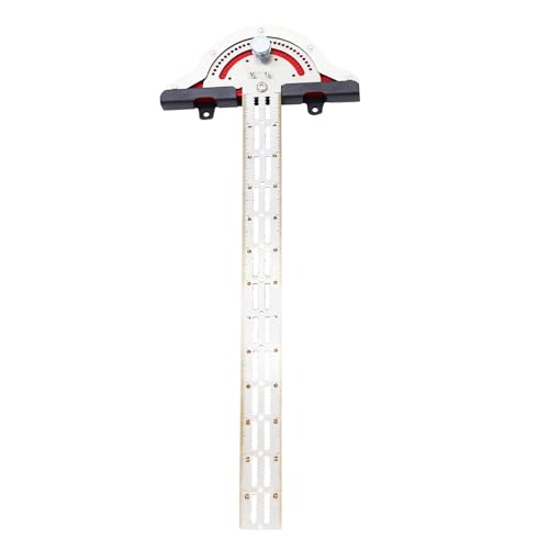 WEITARI Woodworkers Edge Ruler, Thickness 1.5mm Protractor Angle Finder Woodworking Design Ruler with Protractor T Square T Ruler 0-70 Degrees Adjustable Protractor 15 inch