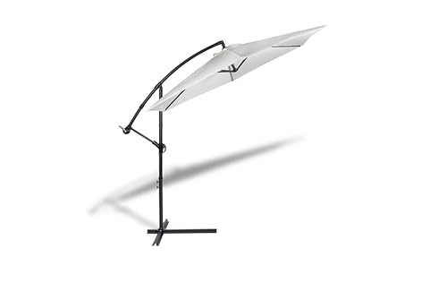 HERSIG - Sombrilla Terraza Exterior - Parasol Jardin 300x300cm - Parasol Terraza Exterior con Manivela - Sombrilla Jardin Grande Soporte Metálico - Protección Solar para Jardines, Terrazas - Blanco