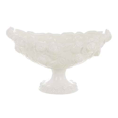Blanc Mariclò' Alzatina Ovale Con Roselline Rilievo Ceramica Bianca 25X16X16 Cm