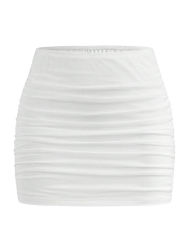 WDIRARA Girl's Ruched Mesh Skirt Bodycon Mini Skirt Stretch Short Skirts