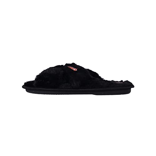 Image of FOCO Womens NFL Team Script Wordmark Fuzzy Cross Slide Slippers