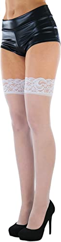 Image of ToBeInStyle Women's Wide Floral Lace Fishnet Thigh Hi Stockings