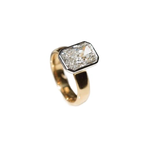 925 Sterling Silver 2.50 Ct Radiant Cut Diamond Brighter look Delicate Bezel Set Solitaire Wedding Ring For Women 14K Gold Plated Two Tone Ring Handmade Anniversary Proposal Ring Gift for Her