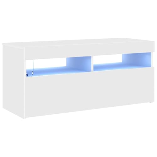 vidaXL TV Schrank mit LED-Leuchten Lowboard Fernsehschrank Fernsehtisch Sideboard HiFi-Schrank TV Möbel Tisch Board Weiß 90x35x40cm