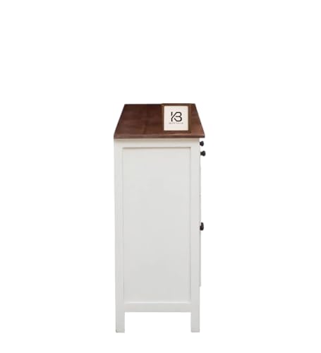 Image of Solid Wood Madrid (L) Sideboard for Living Room | Kitchen Storage Cabinet | Crockery Storage Unit | Storage Cabinet (Finish- Natural and Premium Pearl White Distressed Edge)