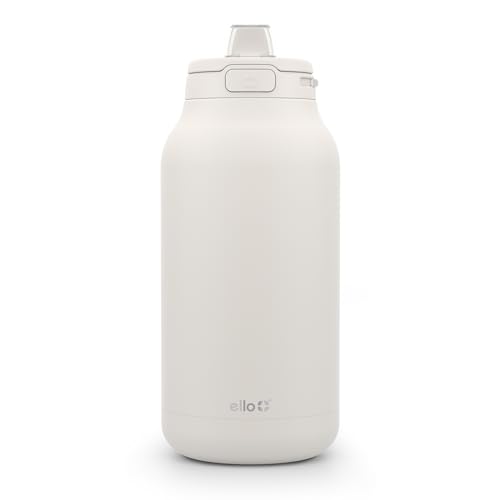 Image of Ello Hydra 64oz Stainless Steel Water Jug with Locking Leak Proof Lid | Reusable Half Gallon Vacuum Insulated Metal Bottle with Silicone Straw, Keeps Drinks Cold All Day, Cream