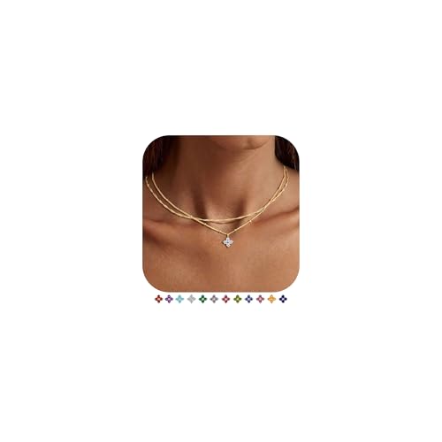 Collier ras-du-cou pierre de naissance TINGN en or multi-couches pour femme