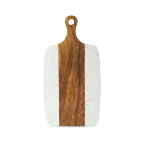 Creative Gifts International Marble and Acacia Wood Cutting Board | White Marble Serving Board | Wood and Marble Charcuterie Board | Durable Kitchen Prep Surface