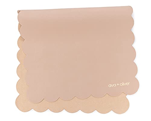 Image of Ava + Oliver Vegan Leather Baby Changing Mat (16 X 30 in) - Multipurpose Wipeable and Portable Diaper Changing Mat - Foldable Travel Changing Mat (Pink Scallop)