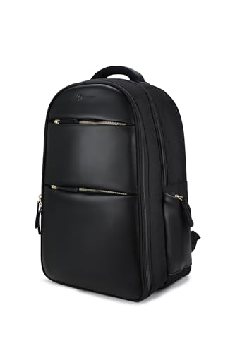 Image of RASHKI Aero Overnighter Backpack 15.6 inch Inch Laptop Travel Backpack for men and women with Rain and Dust Cover | USB Port (36 litres vegan leather) (Black)