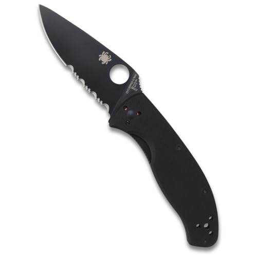 Spyderco Tenacious Folding Pocket Knife with 3.3' 8Cr13MoV Steel Blade and G-10 Handle - EDC Knife for Men and Women, Perfect for Hunting, Tactical, Camping, Survival - CombinationEdge - C122GBBKPS