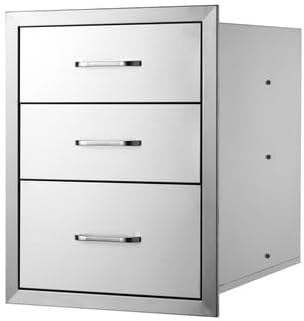 Happybuy 18x23 Inch Stainless Steel Triple Access BBQ Drawers with Chrome Handle for Outdoor Kitchens
