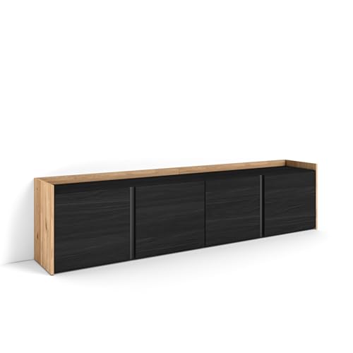 Skraut Home | Mueble TV | Televisión | Muebles de salón, almacenaje | 207x50x35 cm | para TV hasta 80' | con Almacenamiento | Estilo Moderno | Negro y Roble