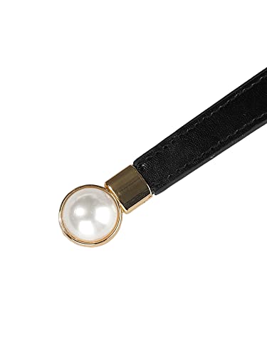 Women Skinny Stretchy Waist Belt, Gold Pearl Buckle Elastic Thin Waistband for Dress2