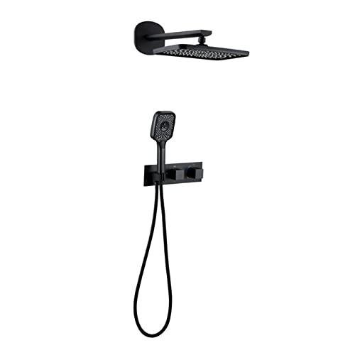 HAUSELIEBE Negro Sistema de Ducha Alta Presión Conjunto de Ducha Empotrable 2 Funciones Columna de Ducha con Alcachofa de Ducha, Ducha de Mano,Negro Cover