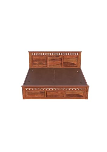 Image of Solid Sheesham Wood Queen Size Bed Without Storage | Wooden Double Bed Cot for Bedroom Furniture | Platform Bed | Palang for Hotels | Honey, Recommended Mattress Size: 78 X 60 Inch