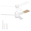 Noaton® Canis blanc/bois naturel Ventilateur de plafond avec lumière et télécommande, 3 pales, silencieux, Ø132 cm, mode hiver-été, moteur DC, 6 vitesses, minuterie, LED dimmable, double hauteur