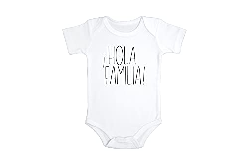 Hola Familia Pregnancy Announcement Bodysuit in Spanish| Surprise Baby Jumpsuit for the Family (Size 0-3 Months), White